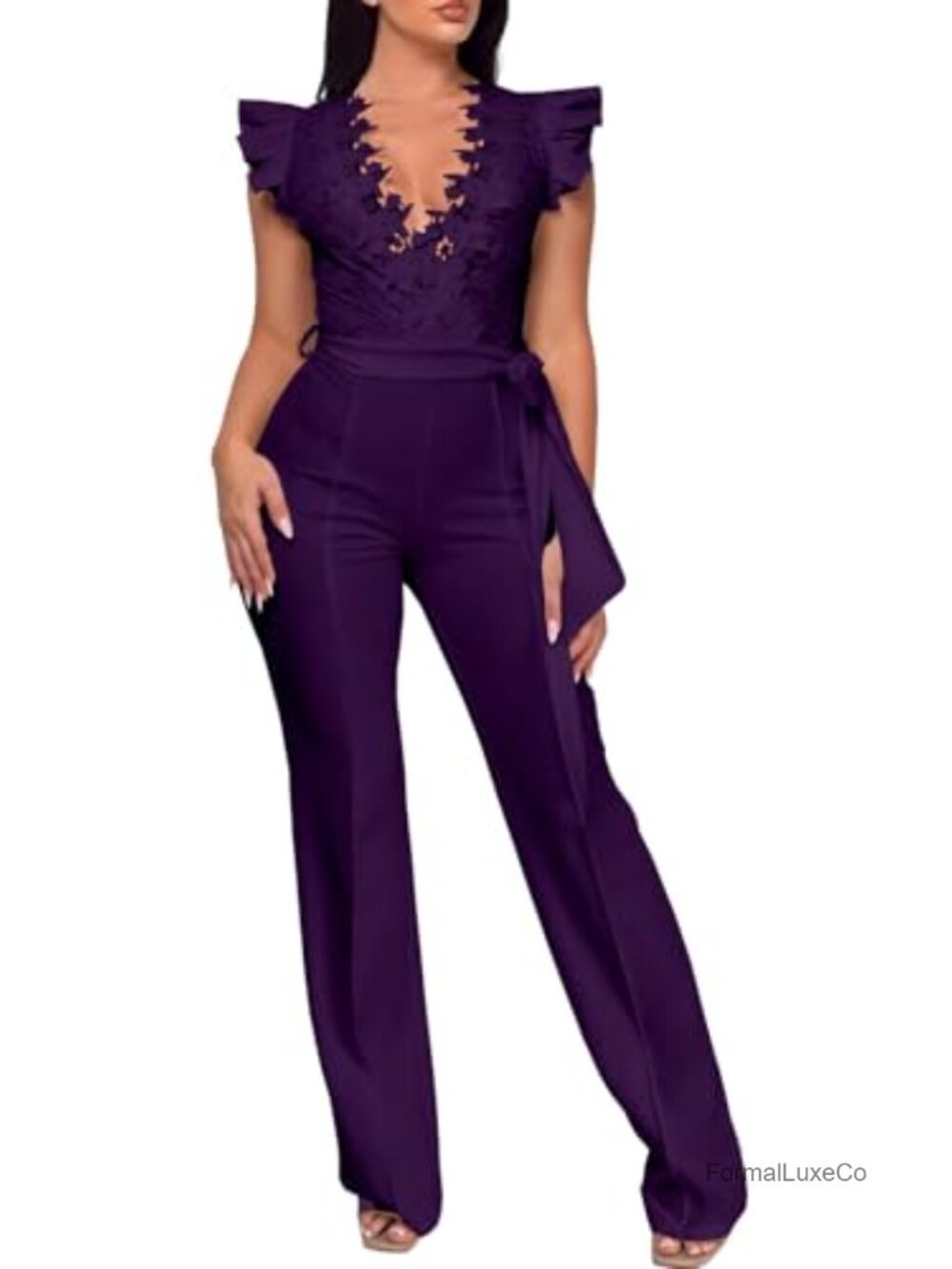 Elegant Plus Size Jumpsuit Sexy Back Zipper Wide Leg Romper